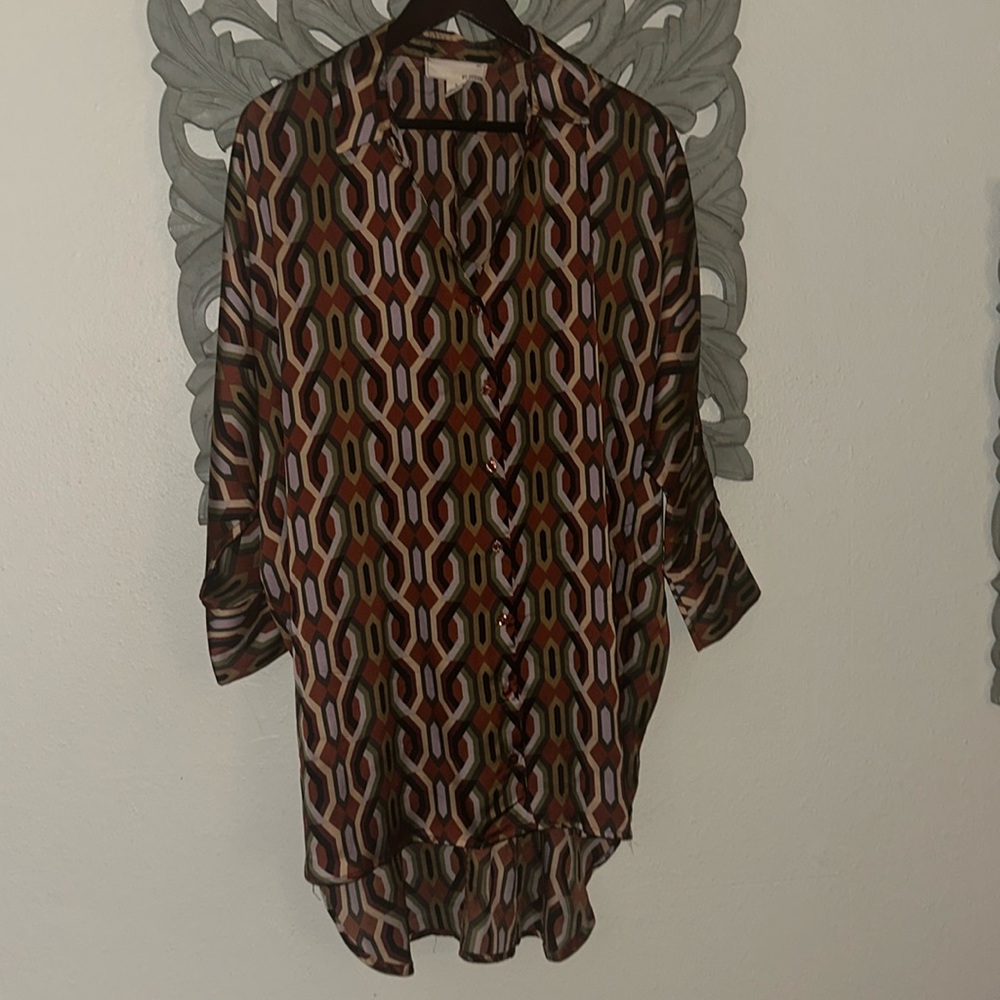 Sheek oversized long satin print shirt